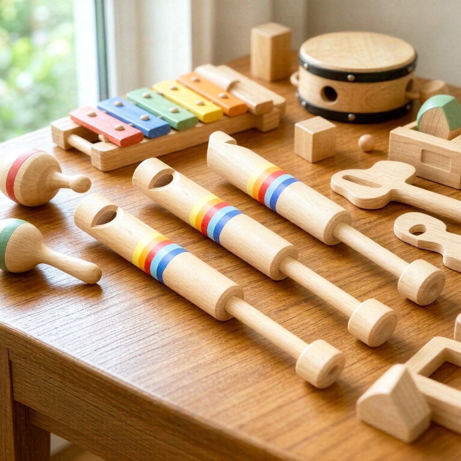 木製の滑り出し式ホイッスル – オルフ楽器、虹色のバンドが付 - Kids Without Education のレビューと価格