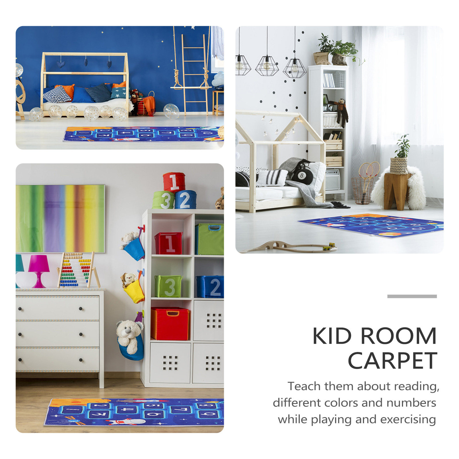 ホップスコッチフロアマット、漫画柄の教育用ラグ、明るい色、広 - Kids Educational Mat のレビューと価格