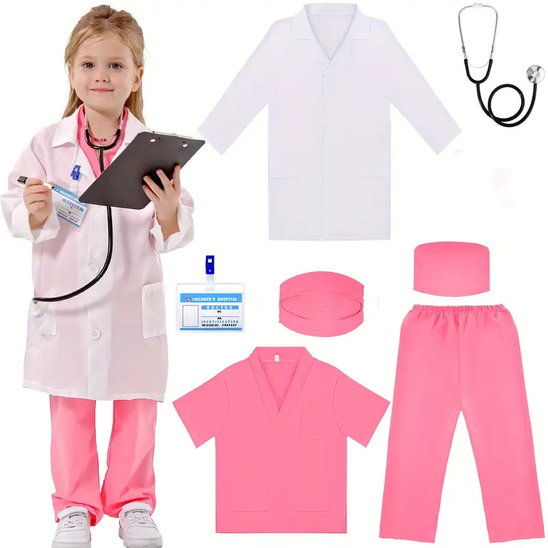 子供のための医師と看護師のコスプレ衣装,白い実験室のコート, - Kids Doctor Education のレビューと価格