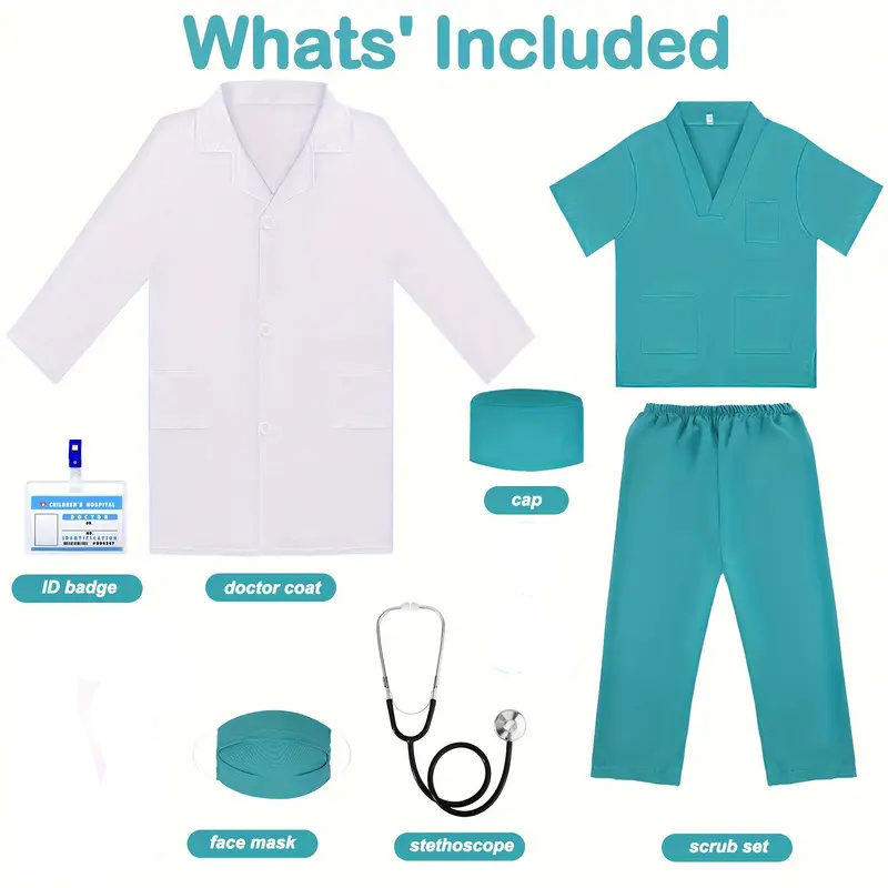 子供のための医師と看護師のコスプレ衣装,白い実験室のコート, - Kids Doctor Education のレビューと価格
